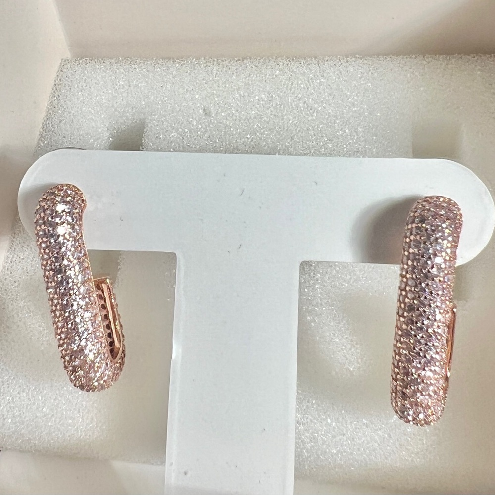 Bomb Party Modern Luxe Earrings RBP7109 Rose Quartz CZ Rose Gold NIB